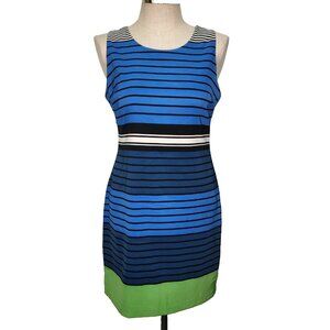Pim‎ + Larkin Sleeveless Sheath Dress M Blue Striped Back Zip Lined Office Bold